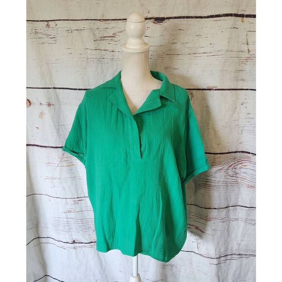 9 Seed Resort Wear Collared Gauze Short Sleeve Top Size Small - Picture 1 of 6